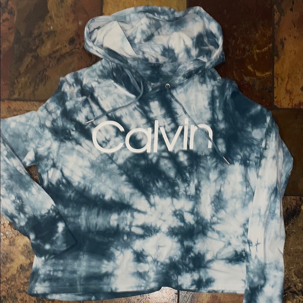Calvin Klein Blue Tie-Dye cropped Hoodie (359)
